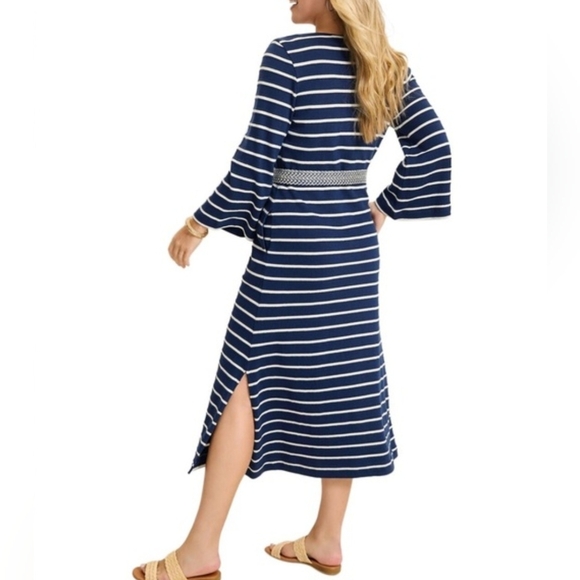 Tommy Bahama Midi Dress XL Navy Blue Cotton Sun Harbor Striped Kaftan New $200 - Picture 12 of 16